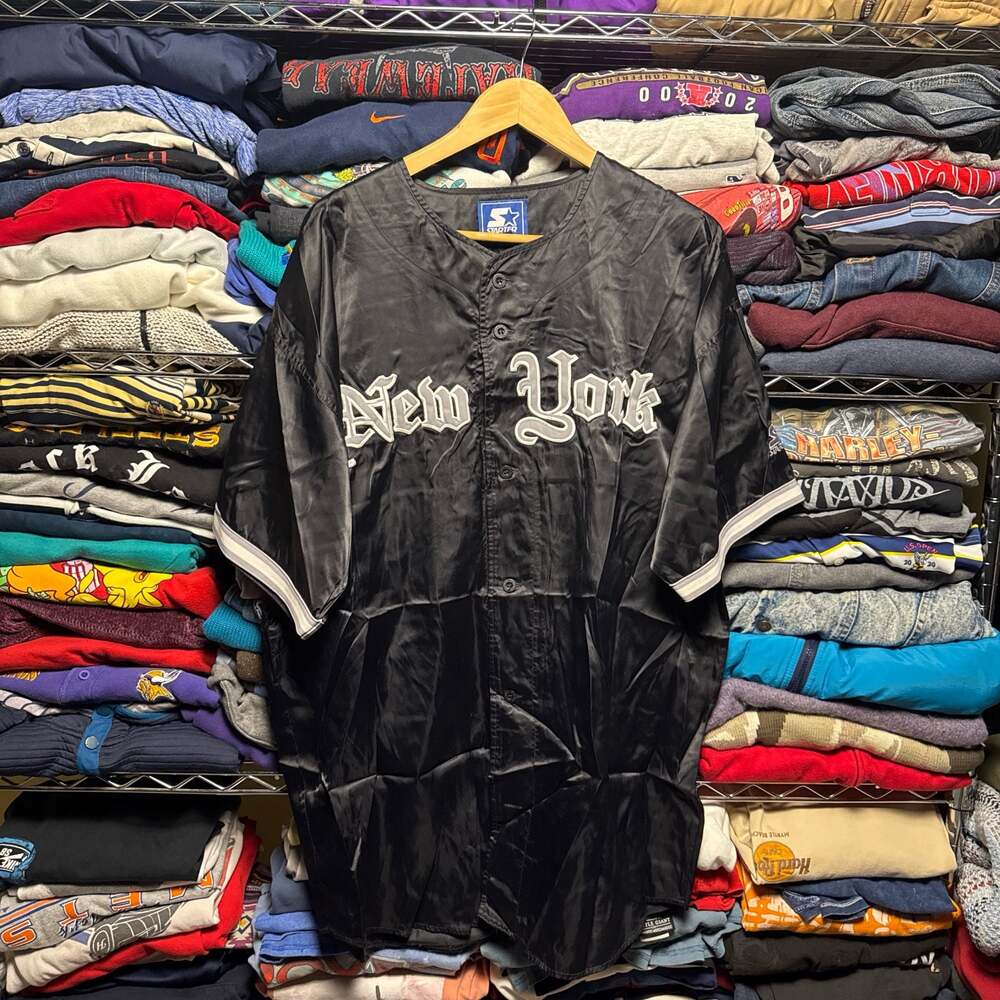Vintage Starter New York Satin Baseball Jersey Black XL